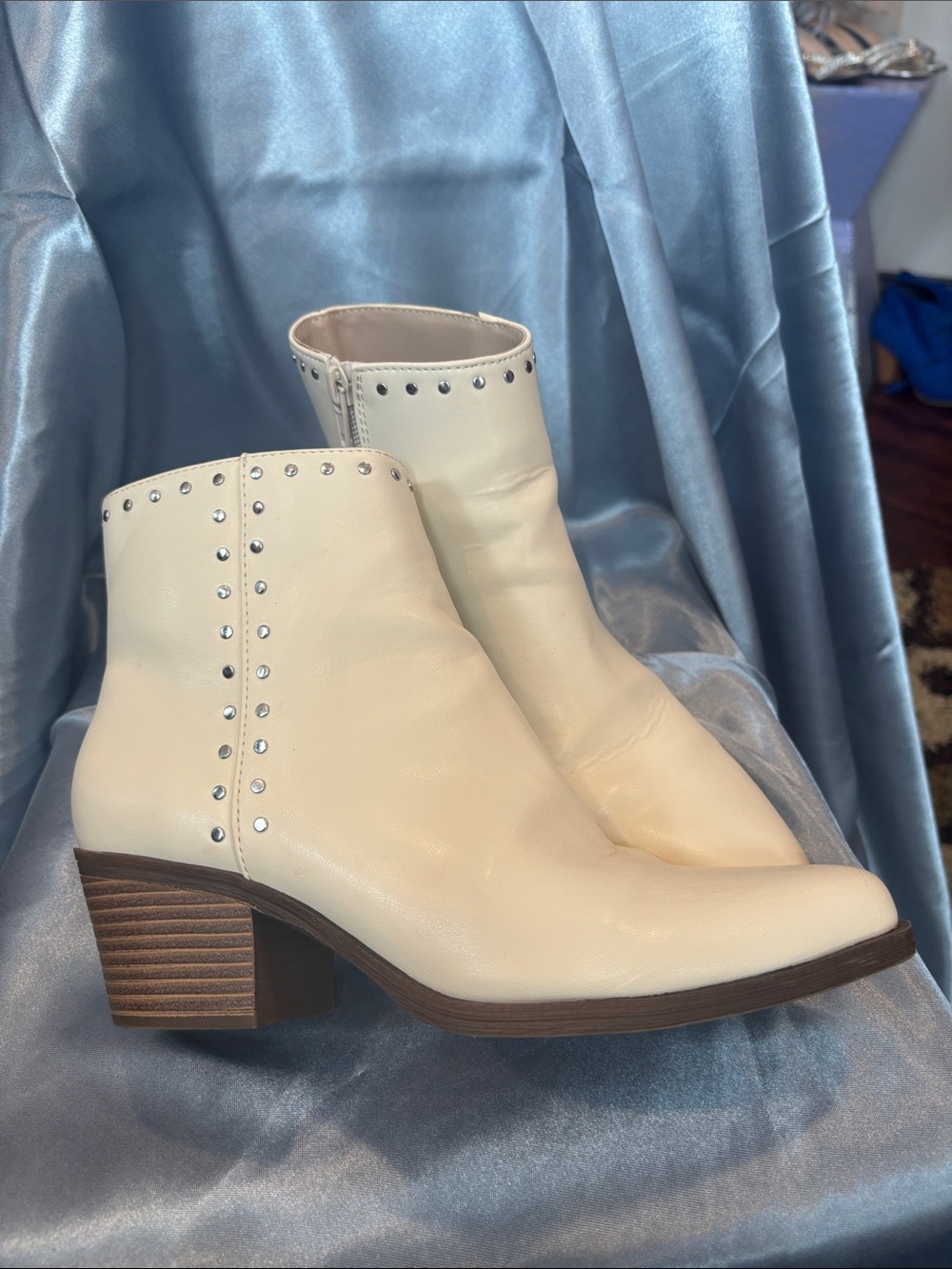 bp Cream Ankle Booties with Stud Detail